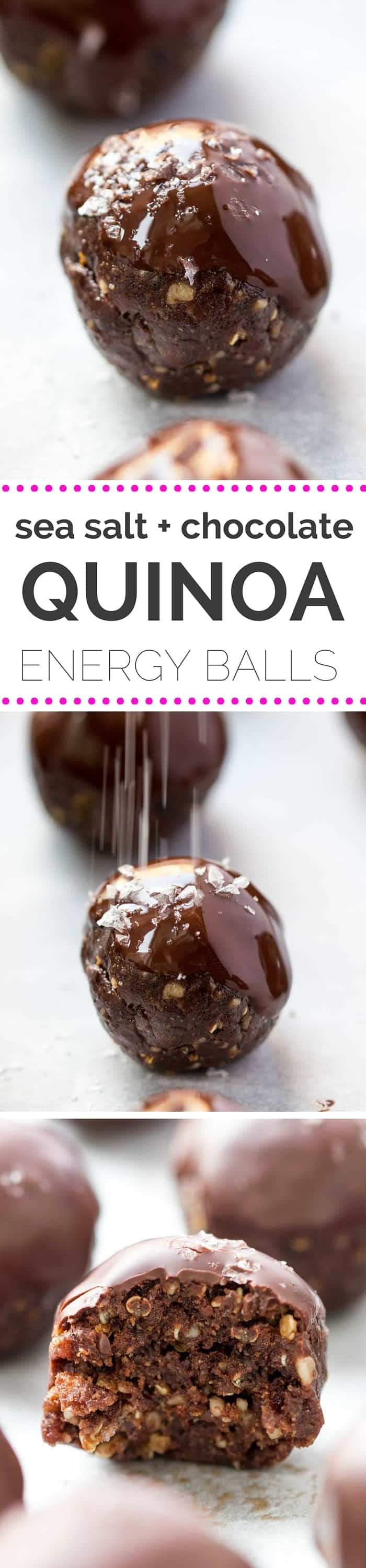 The BEST DAMN energy balls ever! They're double dark chocolate and sea salt with crispy quinoa -- taste like brownies, but are packed with healthy ingredients! [vegan]