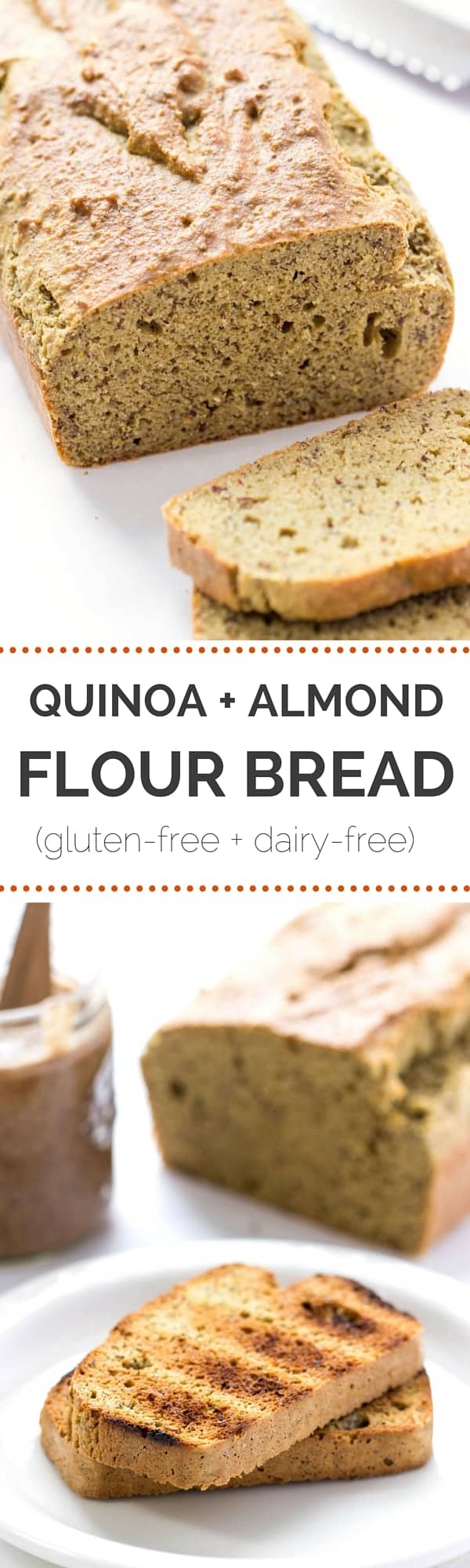 The EASIEST gluten-free bread you'll ever make -- a quinoa almond flour bread uses no yeast, bakes in 30 minutes, is made in one bowl AND it tastes amazing!