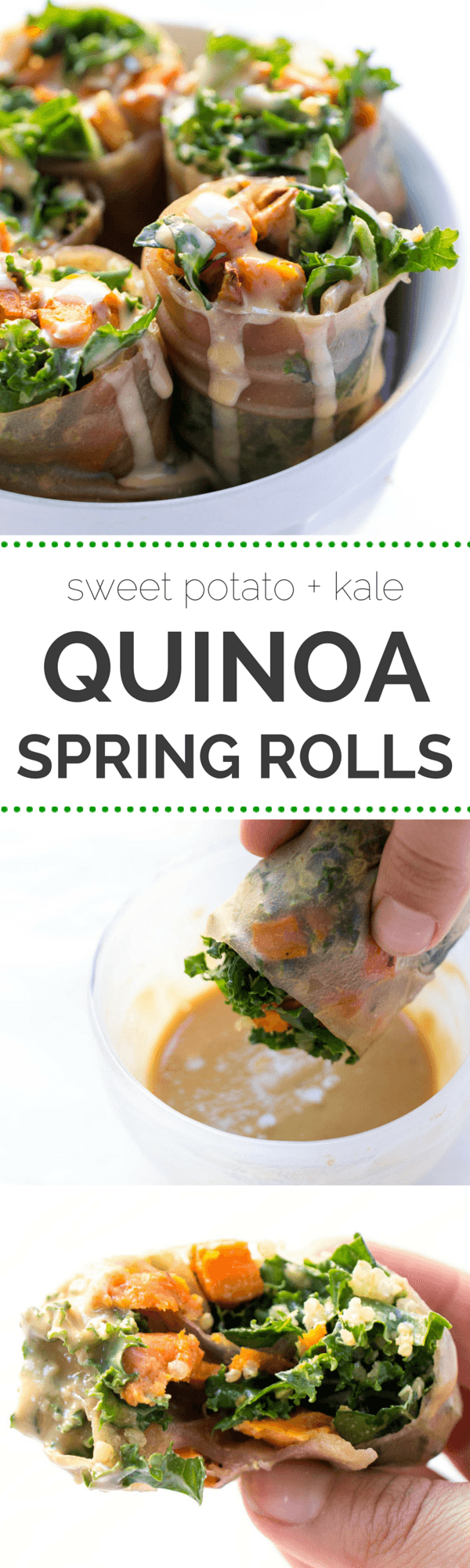 Sweet Potato + Kale Quinoa Spring Rolls -- a seasonal spin on a delicious gluten-free meal (they make great leftovers too!) -- VEGAN + GF
