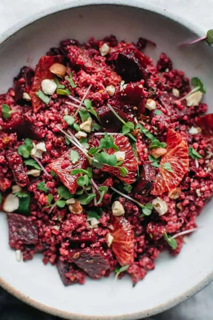 pink quinoa salad with roasted beets