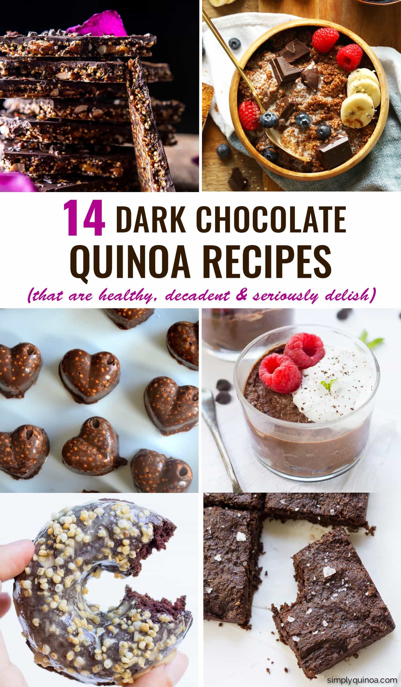 The 14 BEST dark chocolate quinoa recipes you will ever find! From easy breakfasts to decadent desserts, each one is healthy and delicious! 