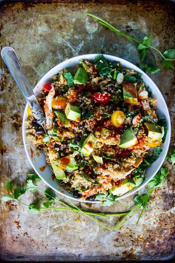 black bean quinoa bowls with a simple harissa dressing