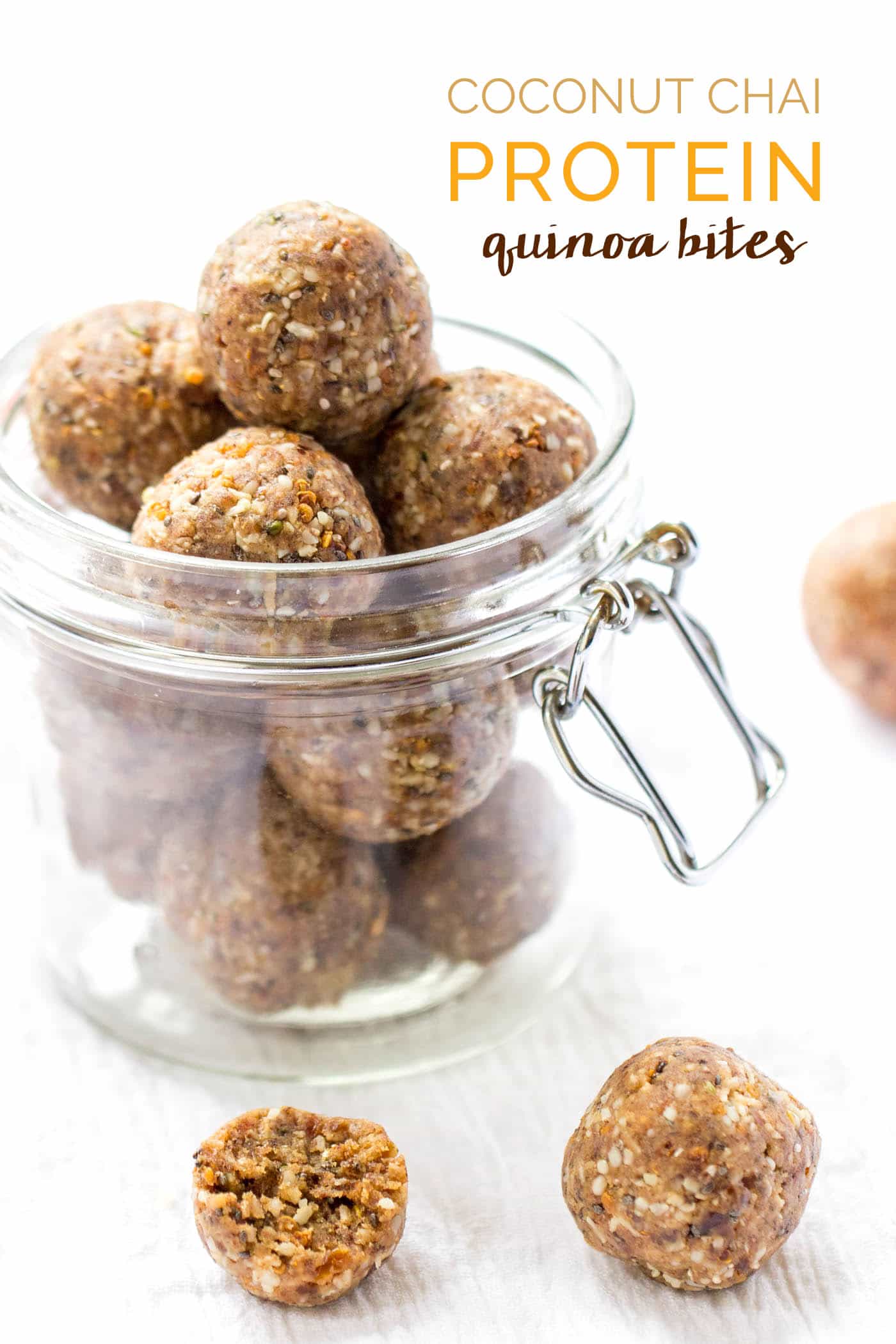 Need an pre- or post-workout snack? Grab one of these HIGH PROTEIN coconut chai quinoa energy bites - they're a great way to give your body the fuel it needs!