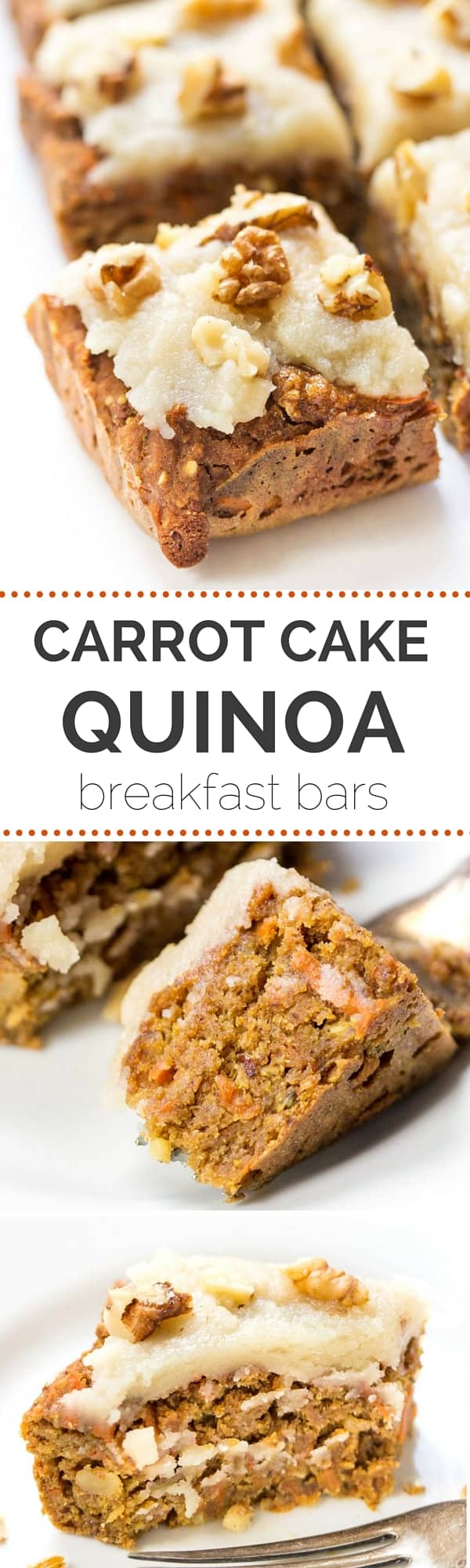 If I could eat cake for breakfast everyday, I TOTALLY would! That's why I'm loving the ingredient list in these VEGAN CARROT CAKE bars...healthy, clean and high-protein!