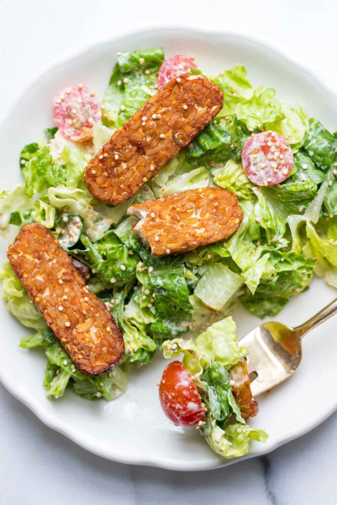 Cashew-Free Vegan Caesar Salad! Made without any nuts, no soaking required and it's SO FLAVORFUL!