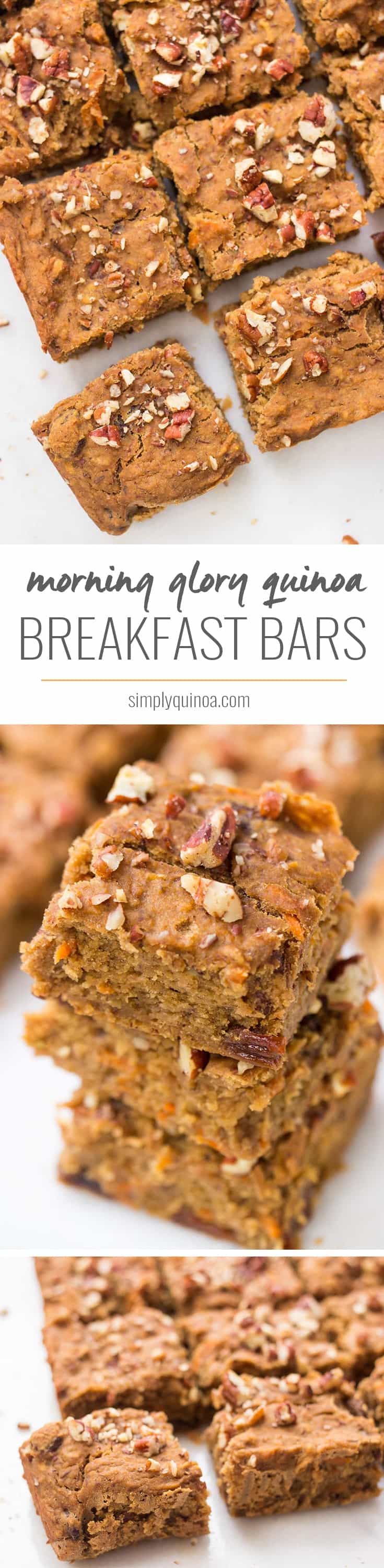 QUINOA BREAKFAST BARS with carrot, apple, pecans + raisins -- high in protein, healthy and SO FLAVORFUL!