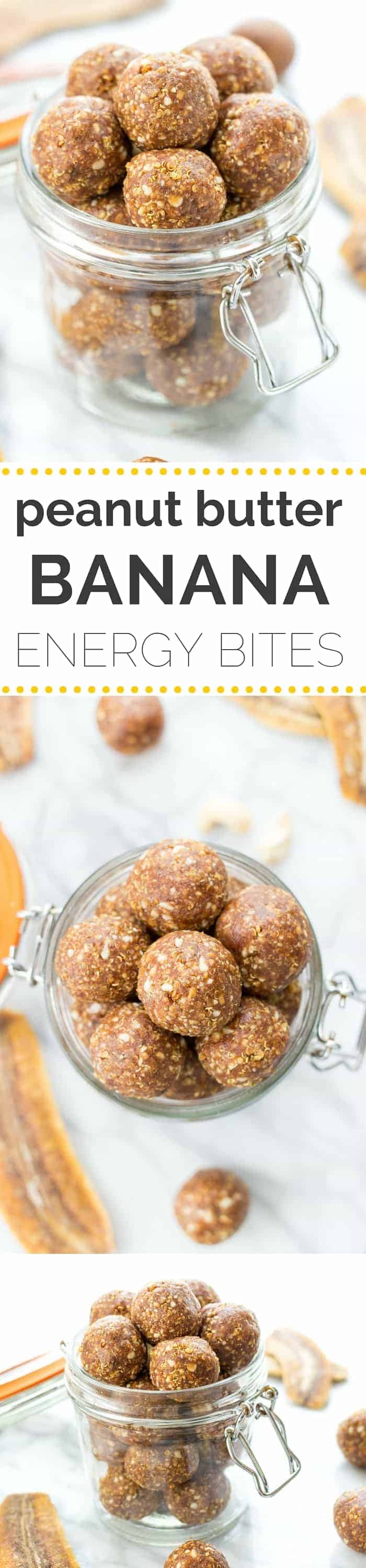 Banana Peanut Butter Energy Bites -- made with dried banana, dates and quinoa crispies! [vegan]