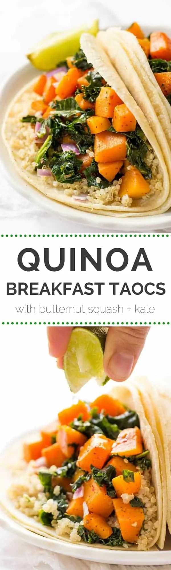 VEGAN! Quinoa Breakfast Tacos with a savory butternut squash + kale filling - simple, flavorful and detox-friendly!