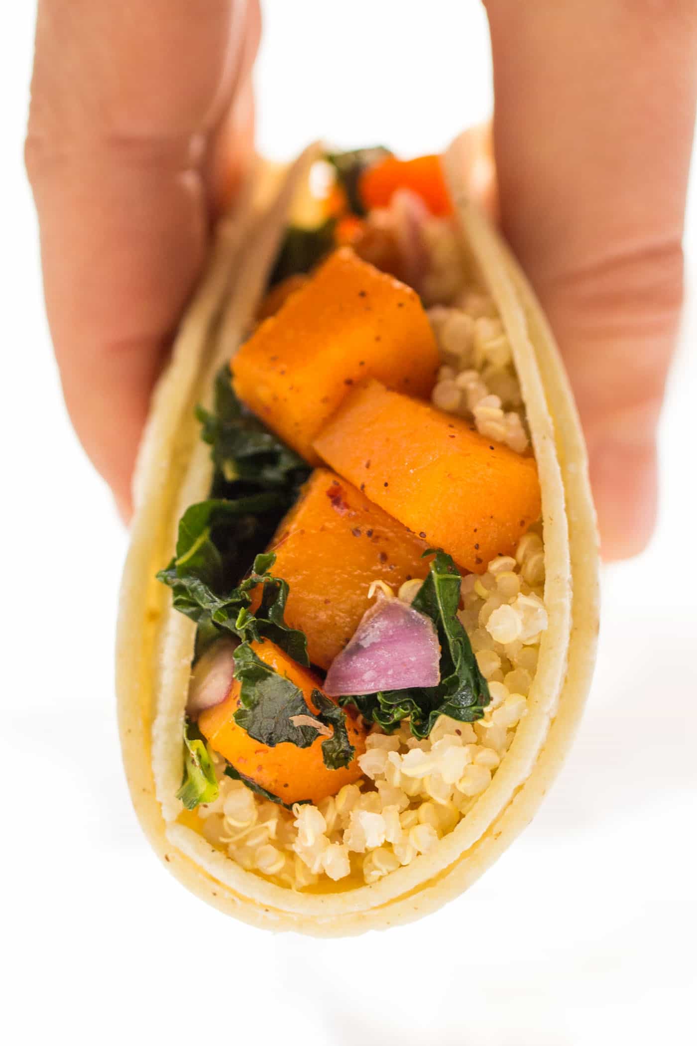 These are the ULTIMATE quinoa breakfast tacos -- lots of veggies, tons of flavor and no eggs!