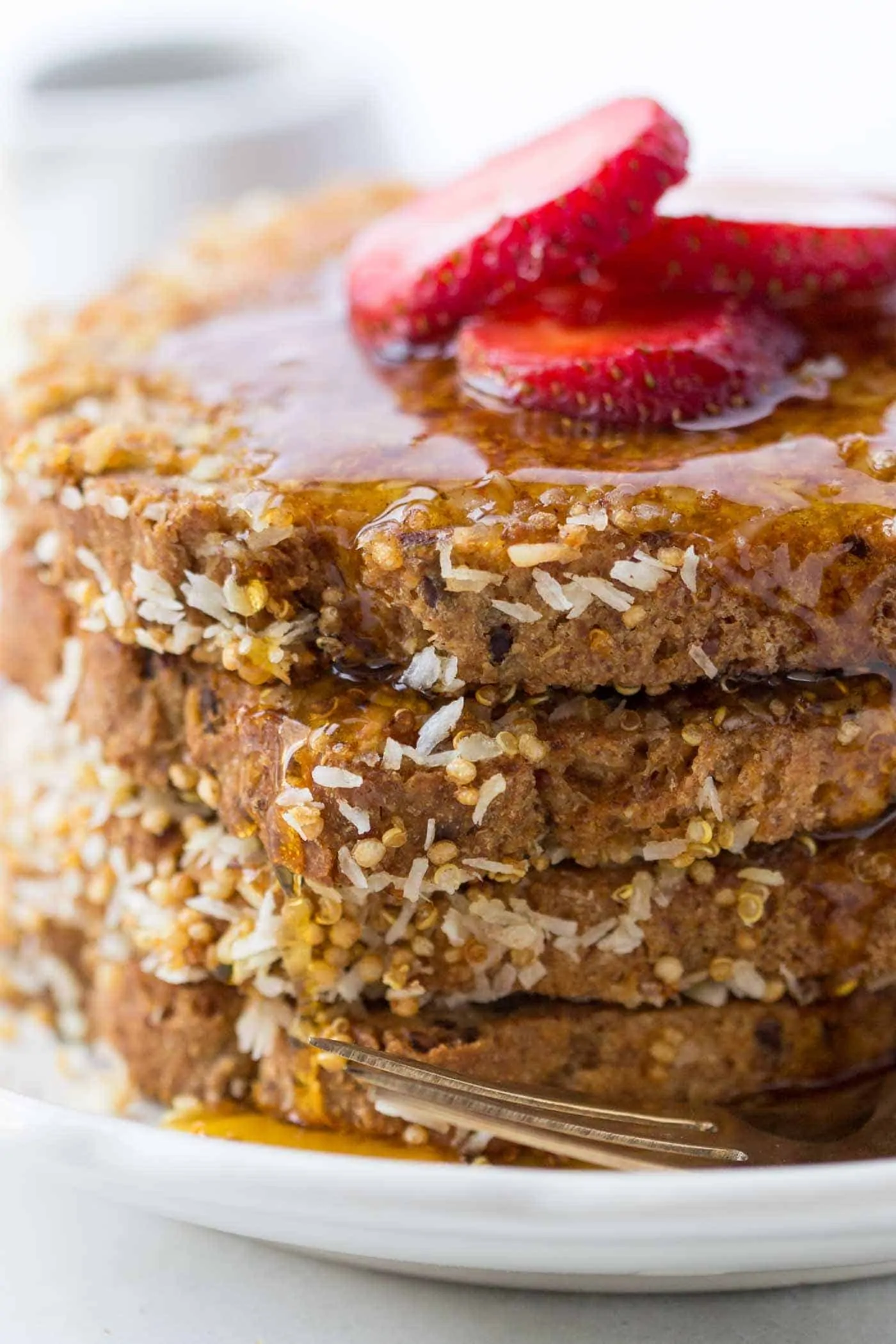 VEGAN FRENCH TOAST crusted in coconut and quinoa...so simple and just the most decadent way to star the day!
