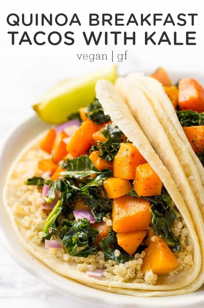 quinoa breakfast tacos with kale and butternut squash
