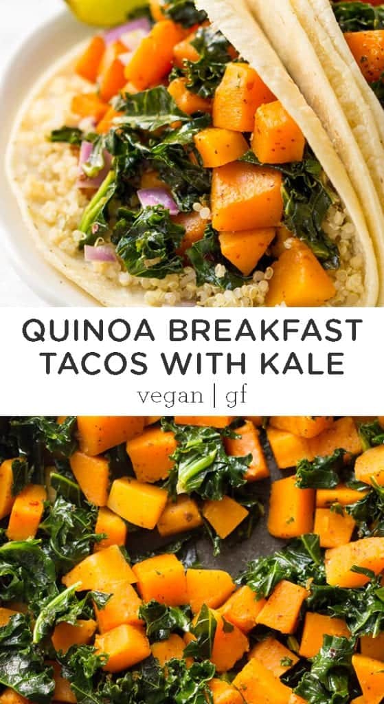 quinoa breakfast tacos with kale and butternut squash