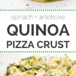 VEGAN QUINOA PIZZA...topped with pesto, spinach + artichokes, then sprinkled with nutritional yeast for a nice cheesy flavor! [gluten-free]