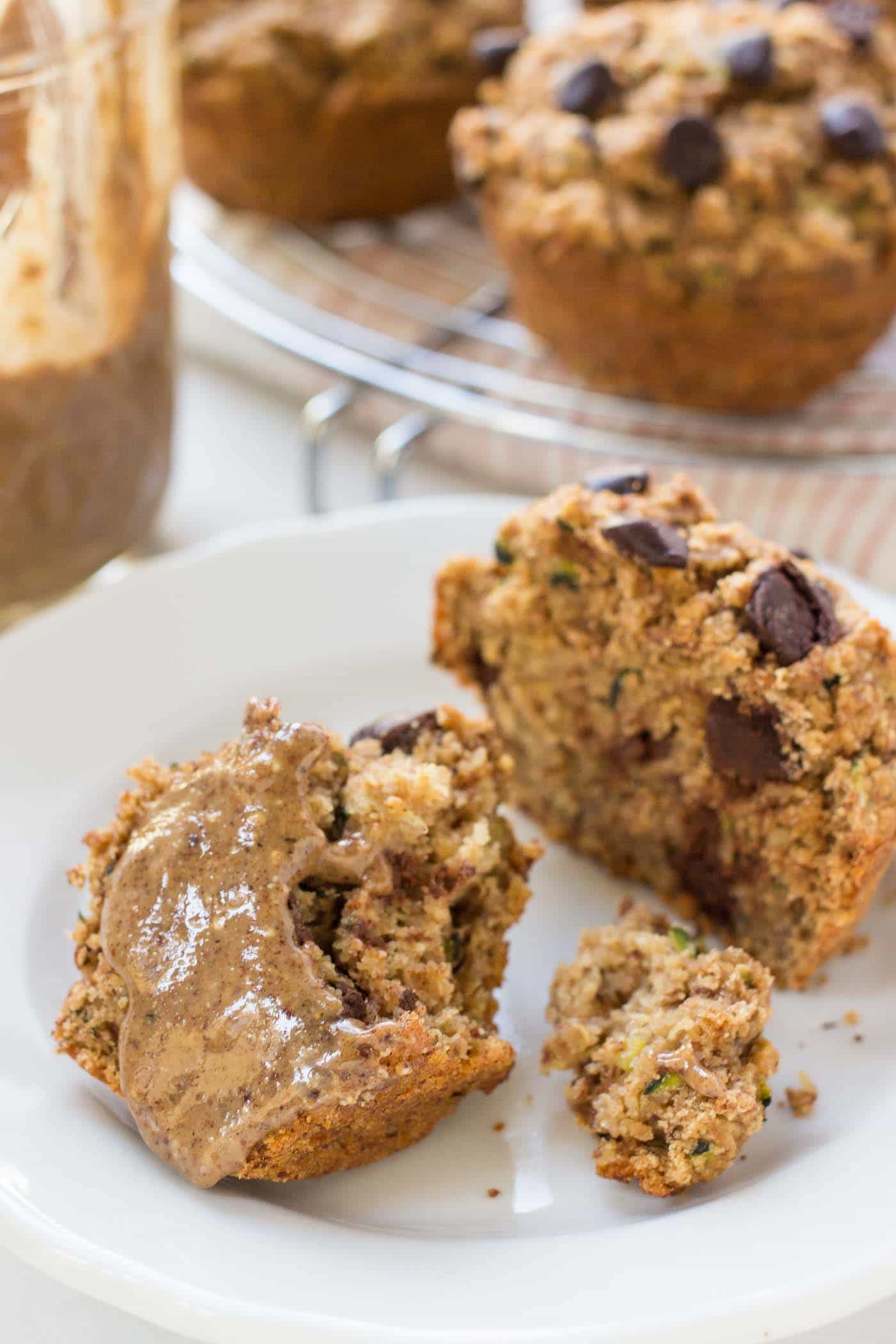 Healthy Chocolate Chip Zucchini Muffins -- made with a blend of oats, quinoa, almond and so many other superstar ingredients!