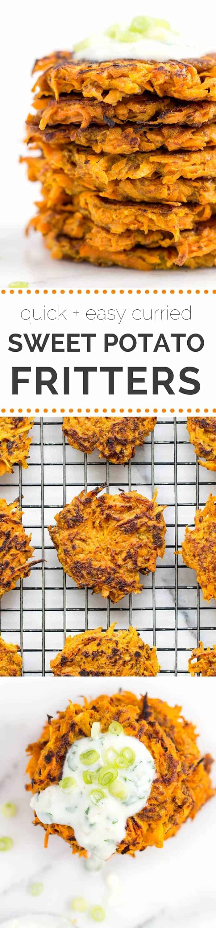 Curried Carrot Sweet + Sweet Potato Fritters...so simple to make and packed with tons of flavor!! {vegan + gluten-free}