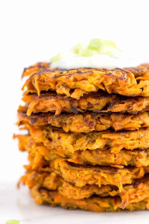 curried carrot and sweet potato fritters - with a vegan option