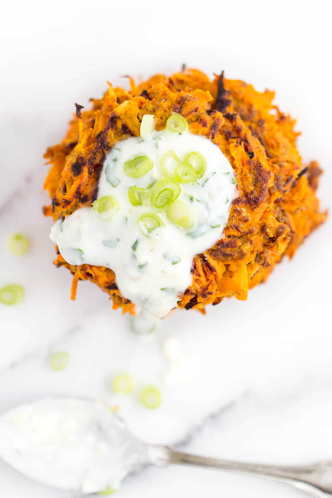 Curried Carrot + Sweet Potato Fritters...with only 6 ingredients, one bowl and HEALTHY too!