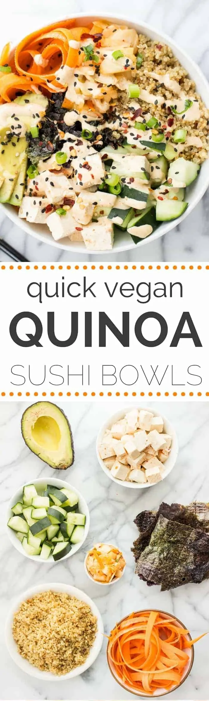 These SIMPLE Quinoa Sushi Bowls are seriously the BEST! So much easier than making sushi at home and they've got all the same flavors!