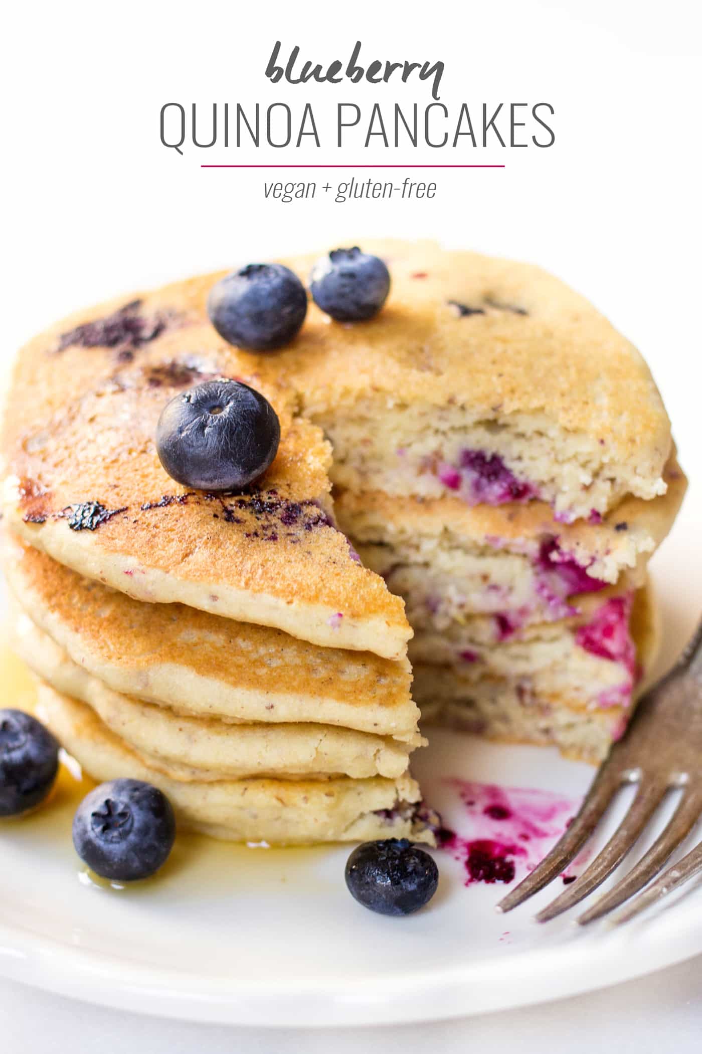 VEGAN BLUEBERRY QUINOA PANCAKES -- light, fluffy and perfectly tender. They're the ULTIMATE breakfast treat!