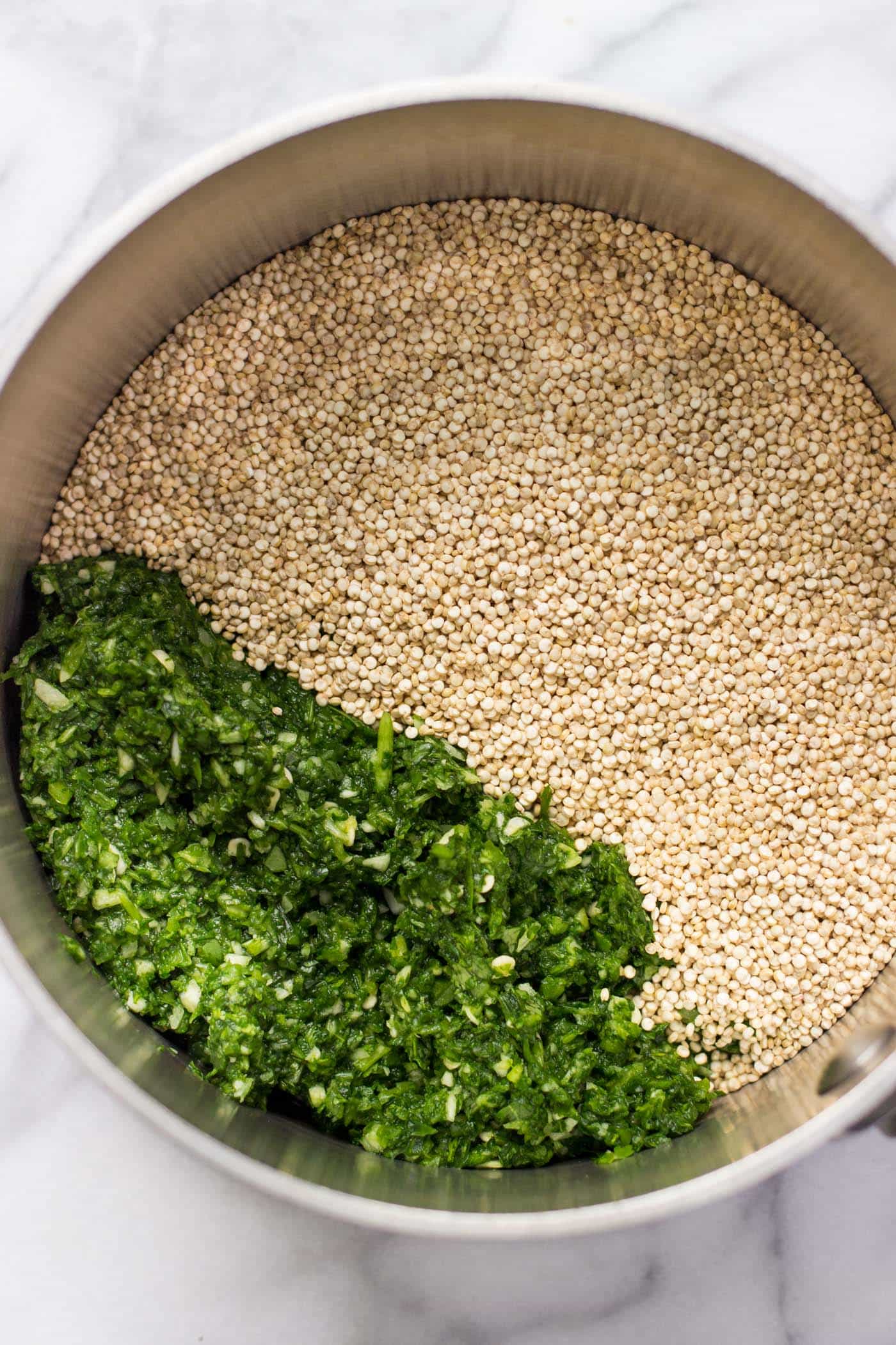 How to make the perfect Mexican Quinoa -- cook it with a spicy green sauce!