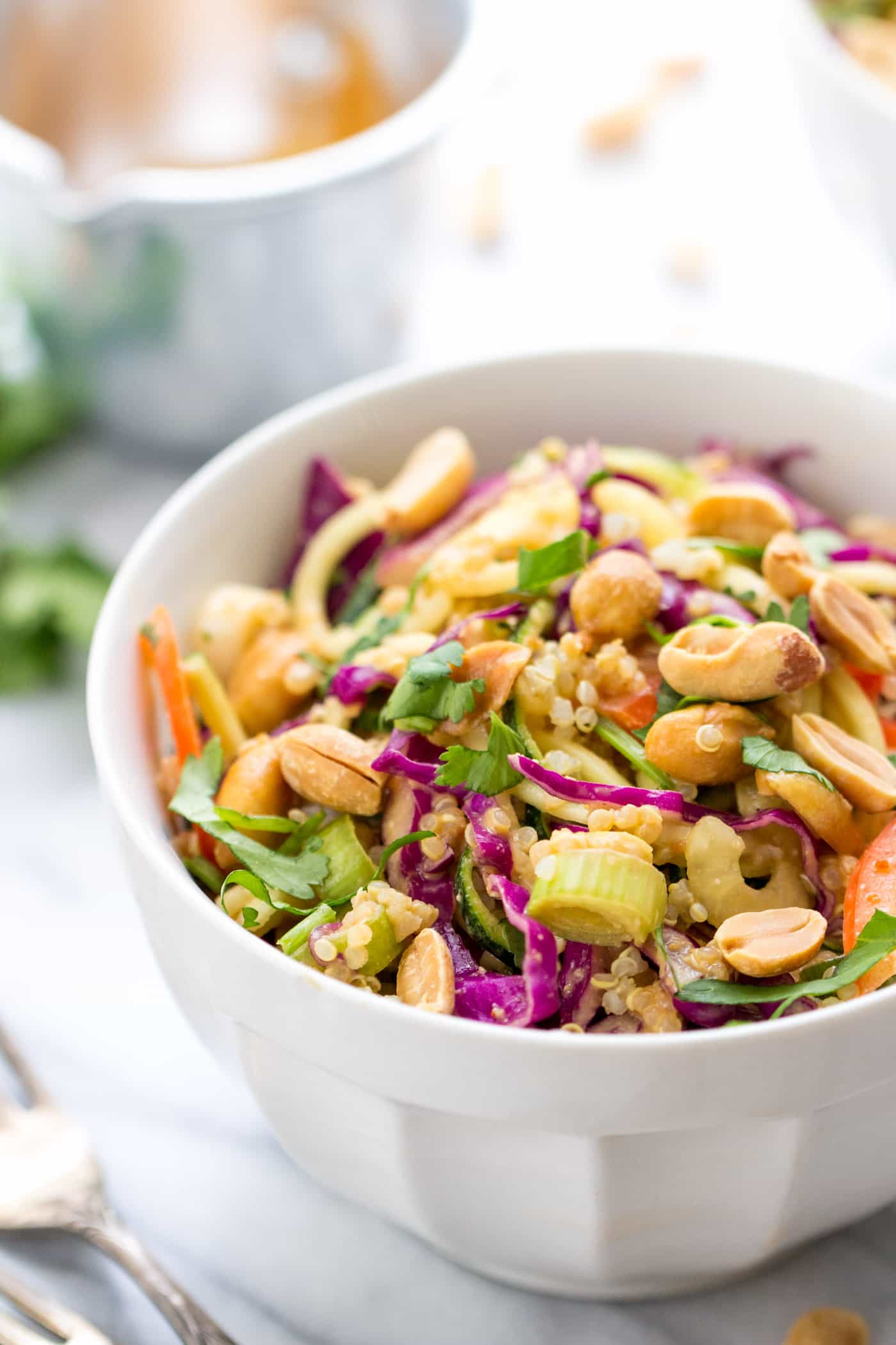 PAD THAI ZUCCHINI NOODLE SALAD with a creamy peanut butter sauce and quinoa for extra protein [vegan]