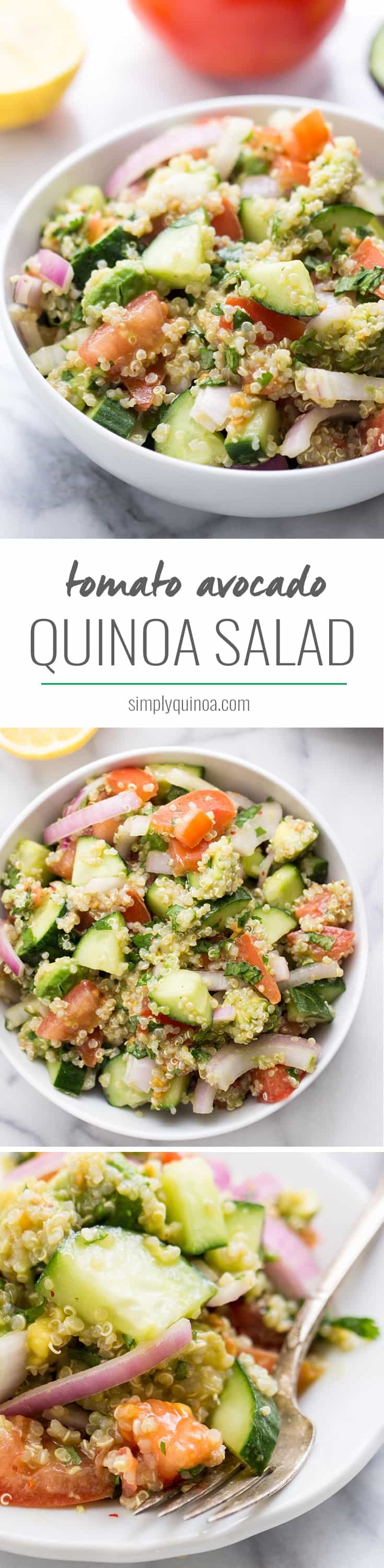 Cucumber, Tomato + Avocado Quinoa Salad -- simple, healthy and SO flavorful!