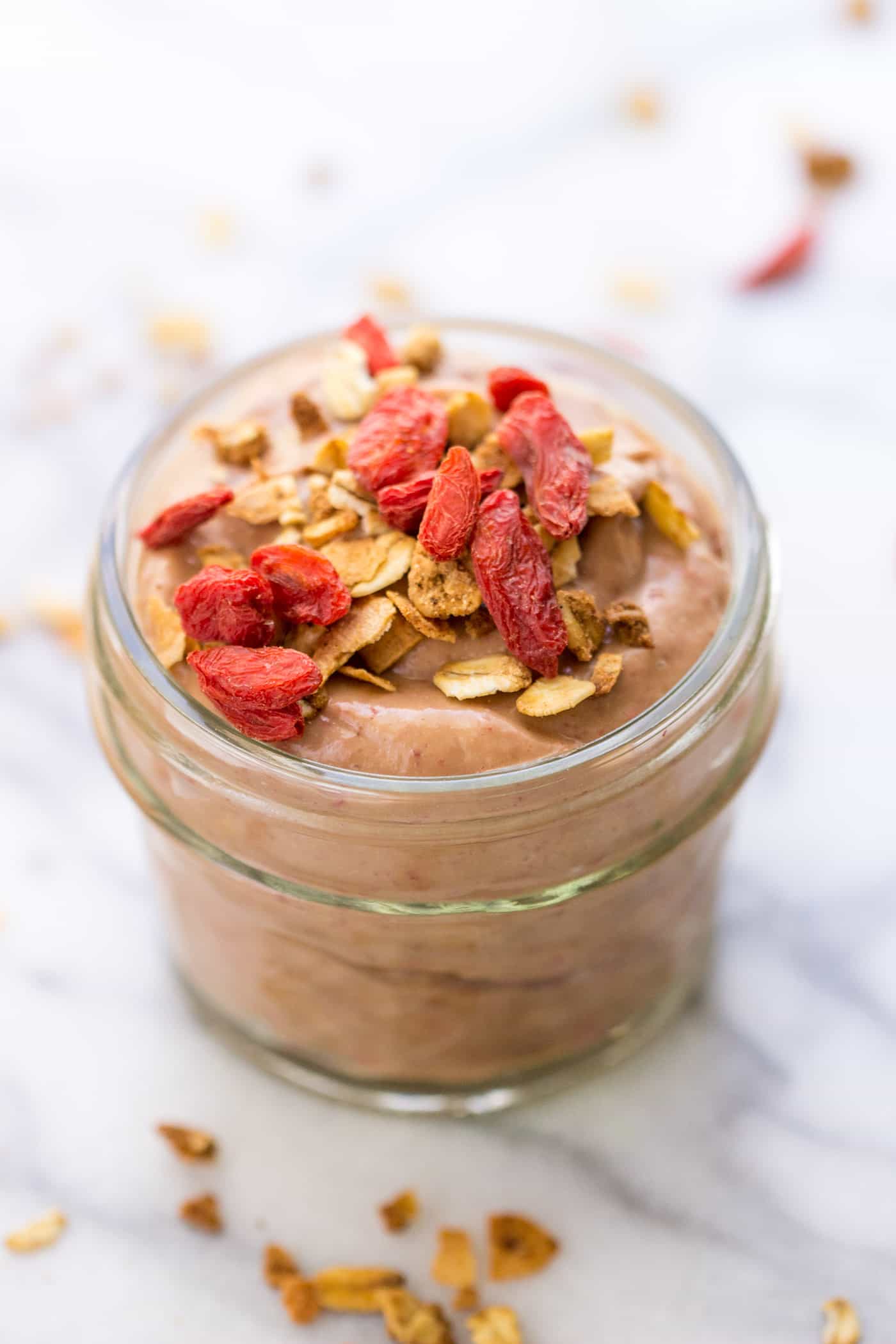 Raspberry Avocado Mousse with banana! It's flavorful, creamy and makes for a healthy breakfast or dessert!