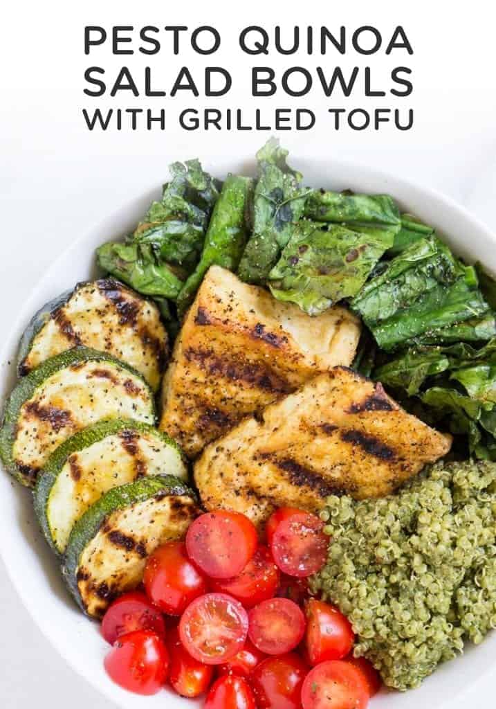 Pesto Quinoa Salad Bowls with Grilled Tofu