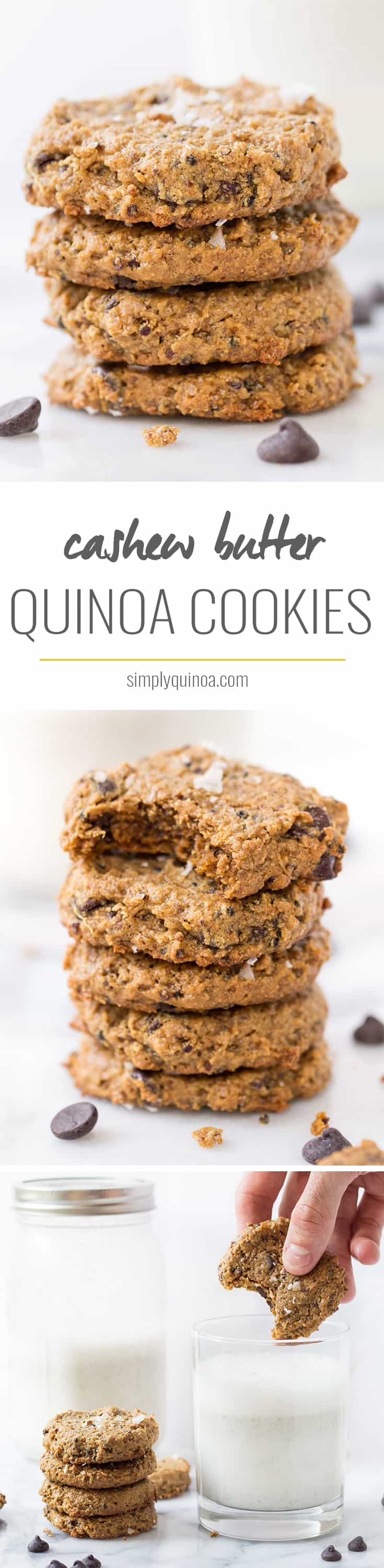 CASHEW QUINOA COOKIES -- healthy chocolate chip cookies made with a base of cashew butter + quinoa!