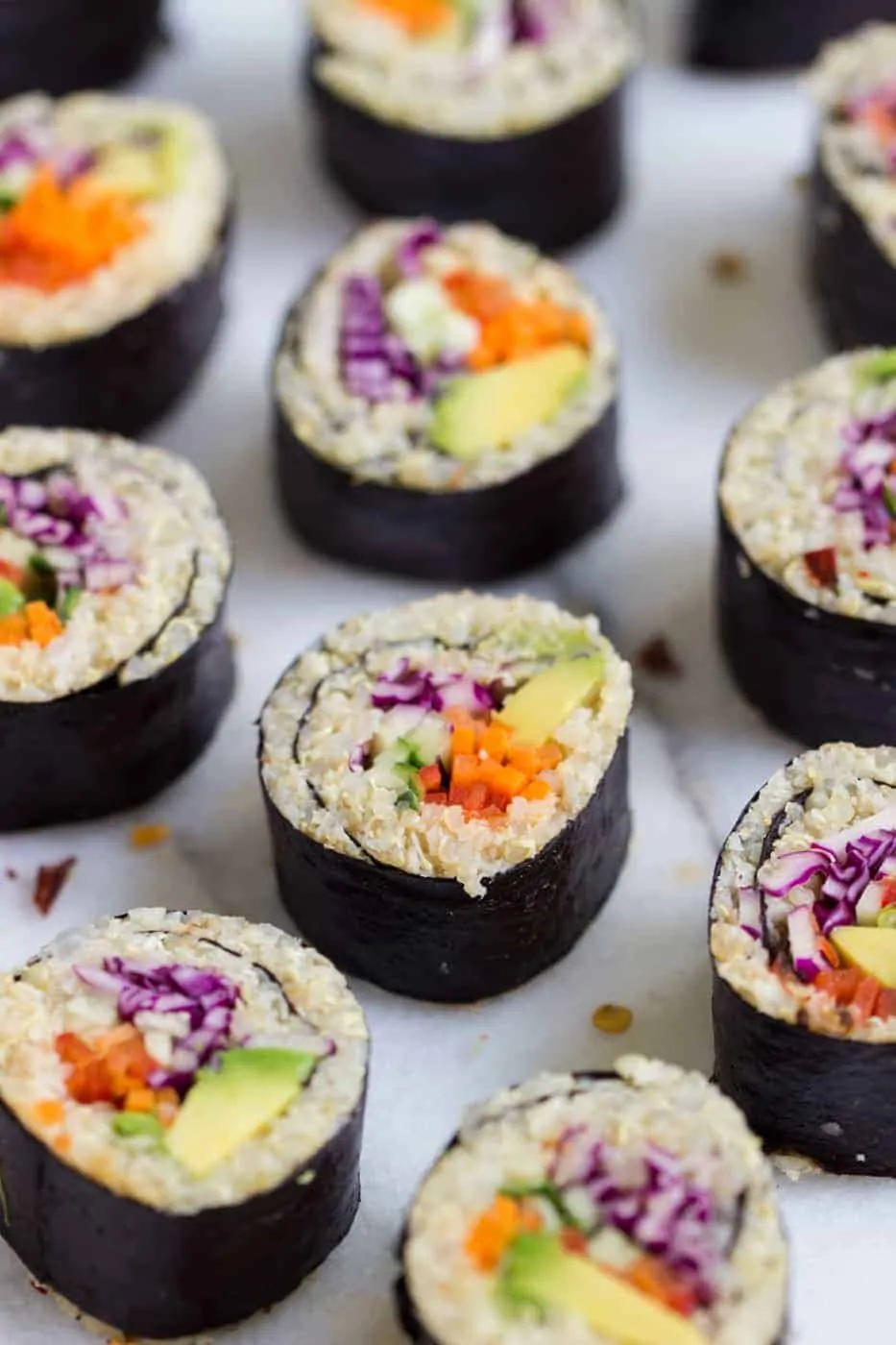 Veggie Quinoa Sushi with a secret ingredient that lightens it up...cauliflower rice!