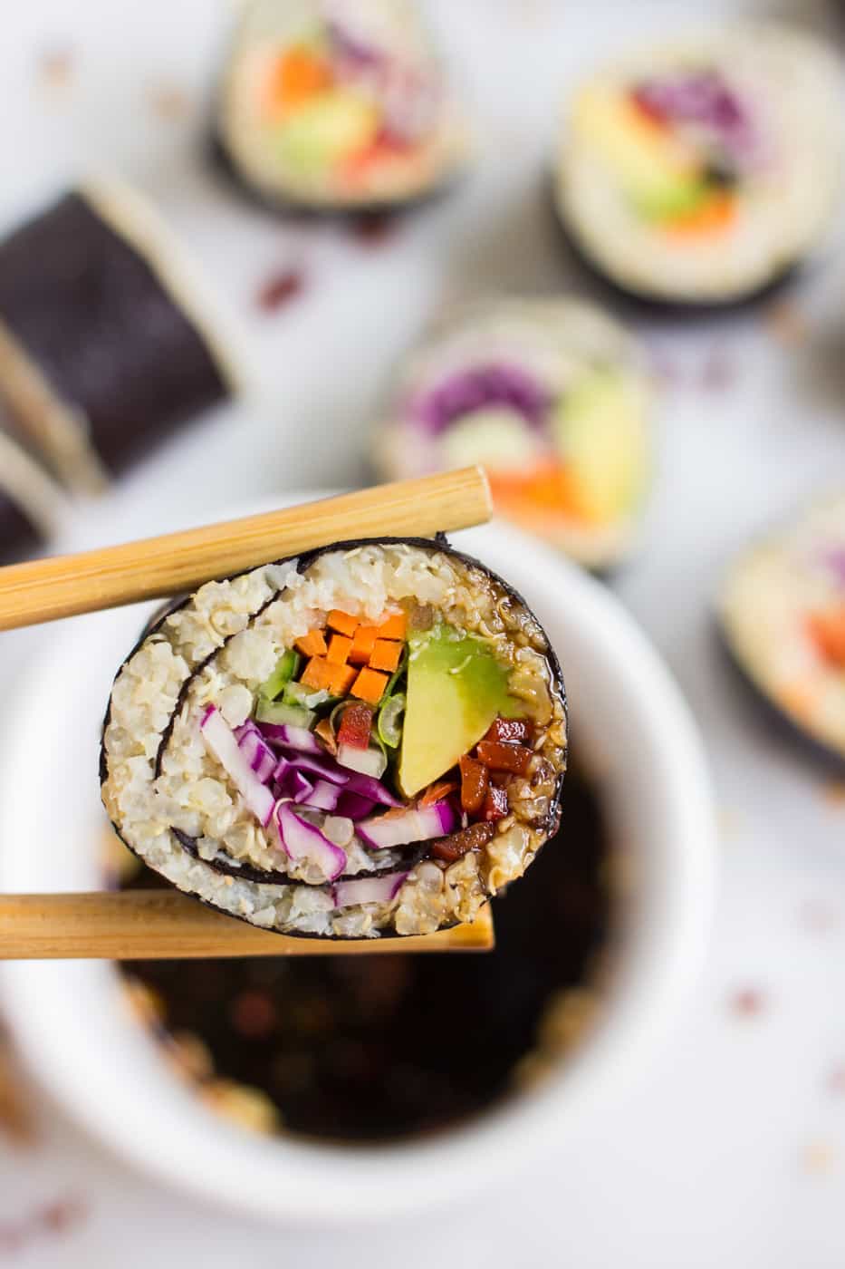 EASY QUINOA SUSHI -- with a blend of cauliflower rice + quinoa for a light and healthy spin on this traditional recipe!