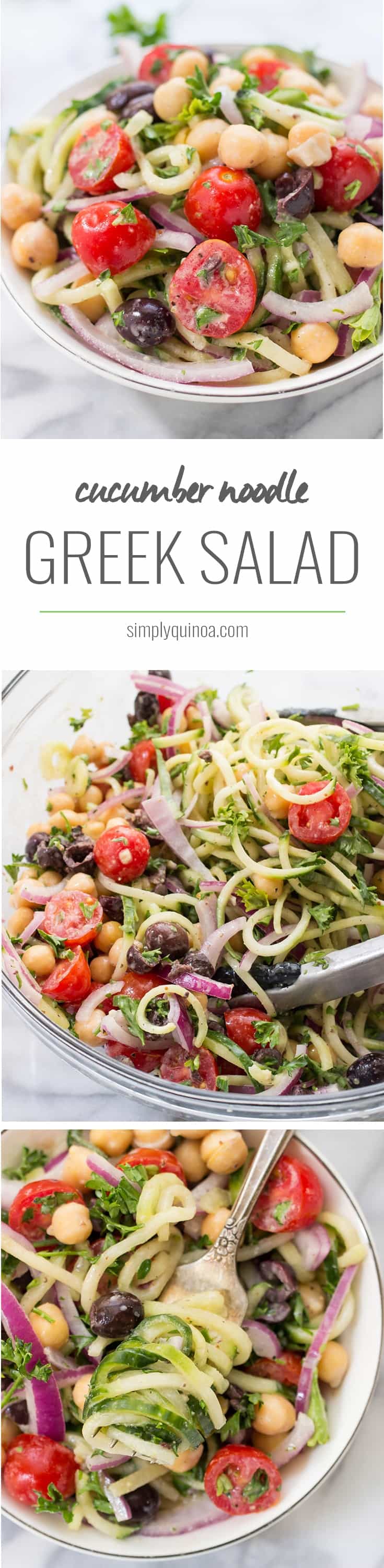 CUCUMBER NOODLE GREEK SALAD -- a refreshing twist on a traditional salad! [vegan + dairy-free]