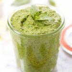 Looking for the perfect vegan pesto recipe? THIS IS IT! Tastes just like real pesto but has zero cheese!