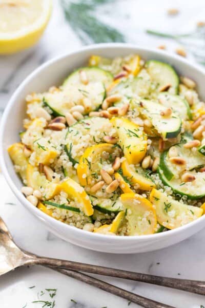 This summery Zucchini Quinoa Salad is light, flavorful and packed with healthy ingredients!