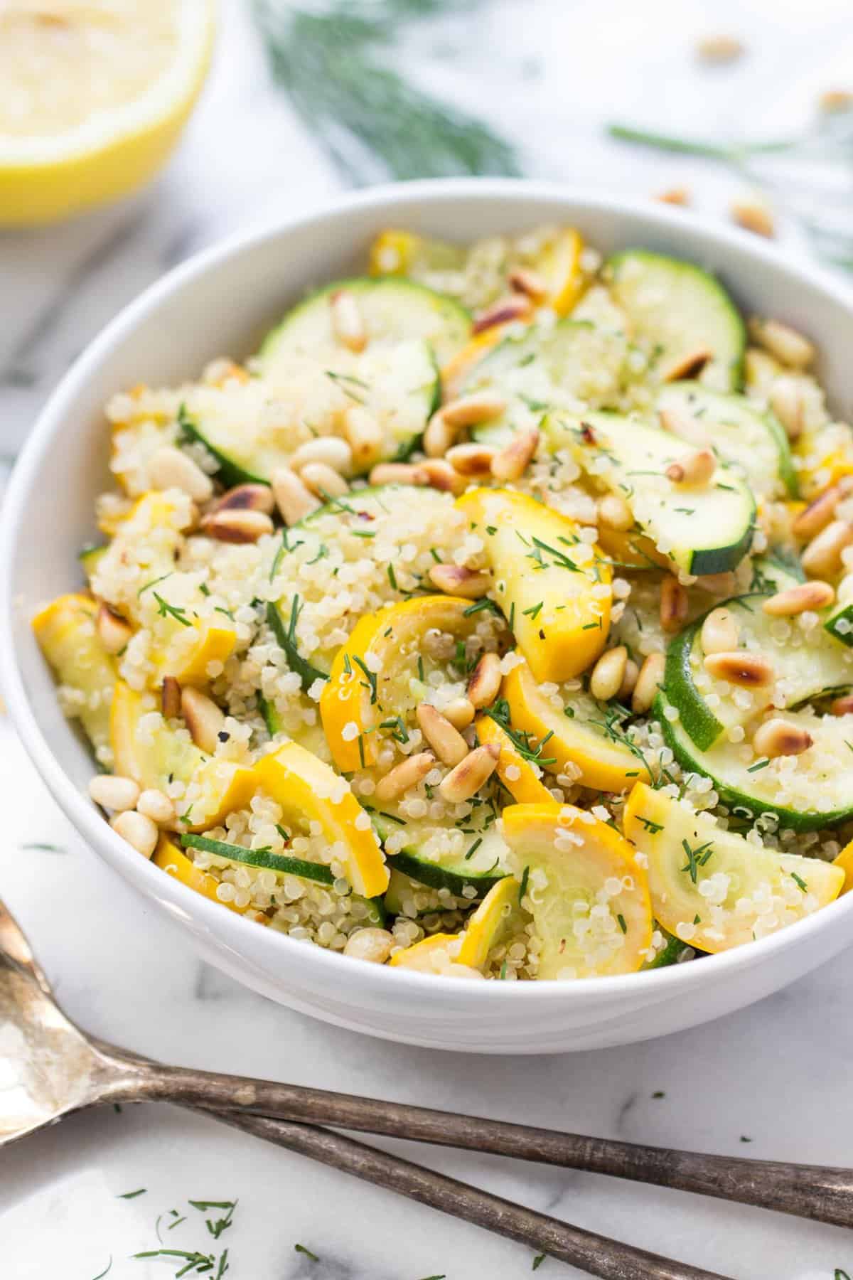 This summery Zucchini Quinoa Salad is light, flavorful and packed with healthy ingredients! 