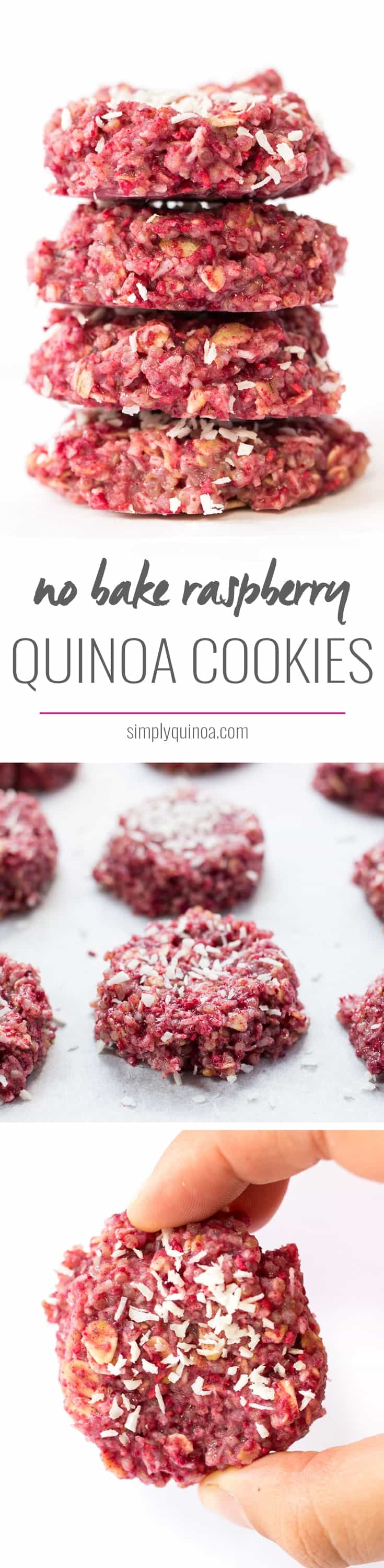 Loving these NO-BAKE raspberry quinoa cookies - they're healthy and delicious | recipe on simplyquinoa.com | vegan + gluten-free