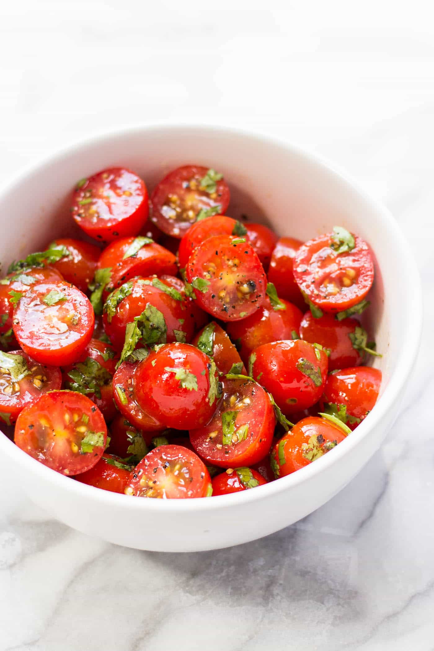 Quick tomato-cilantro salad -- only 5 ingredients and pairs well with everything!