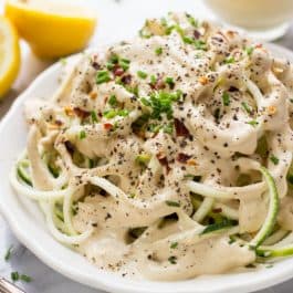 Zucchini Noodles with a Vegan Lemon Cream Sauce -- quick, easy, healthy and DELISH!