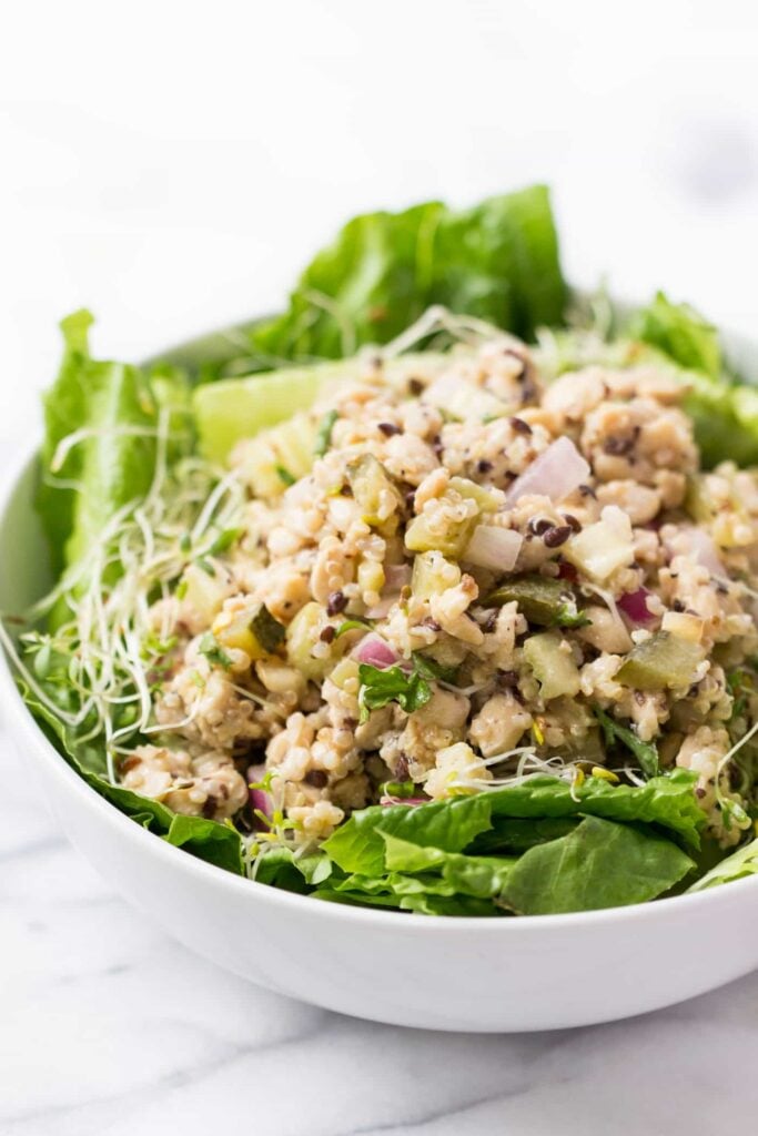 Vegan "Chicken" Salad Bowls -- made with tempeh instead of meat, it's packed with protein and flavor!