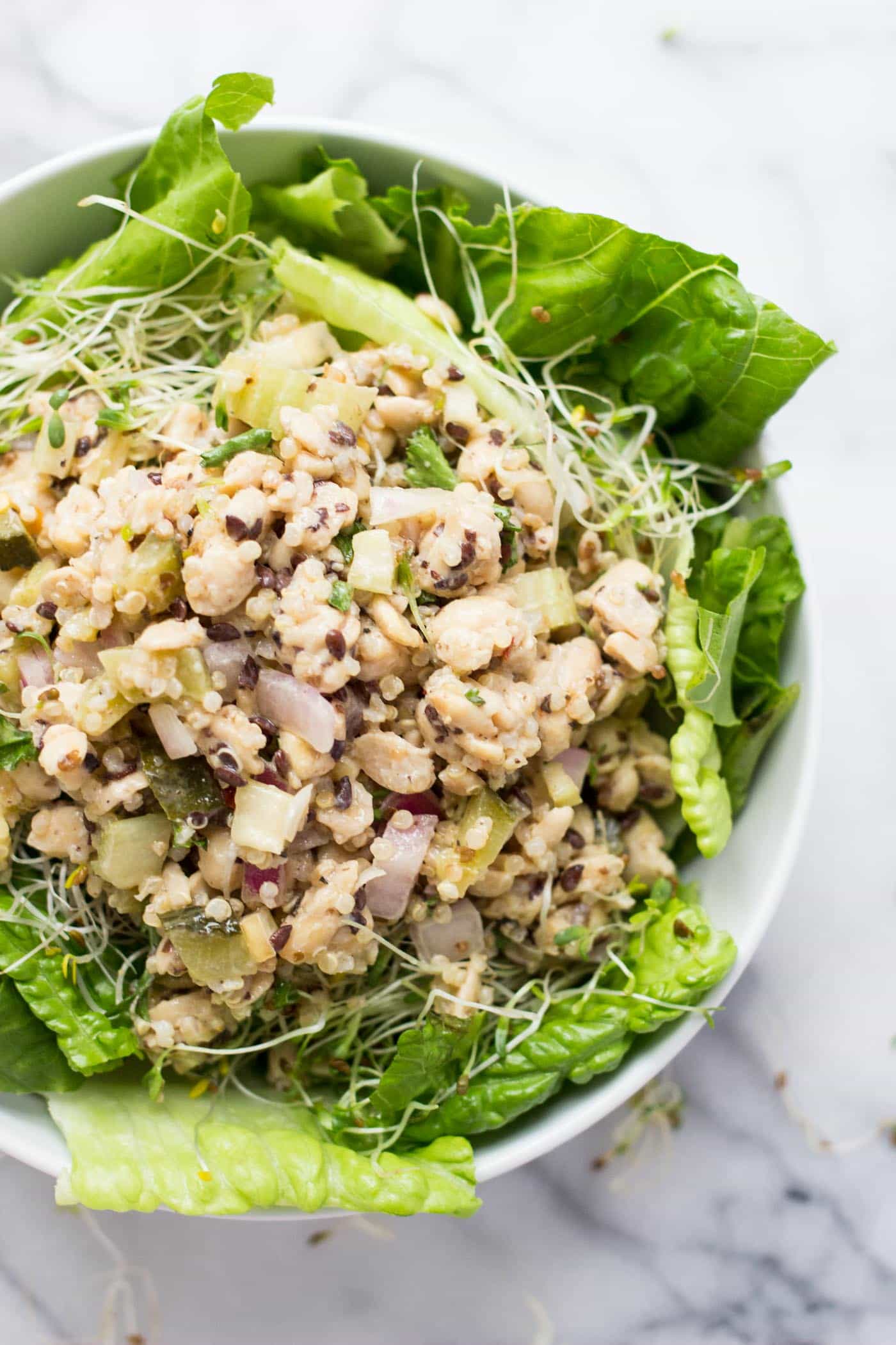 Vegan "Chicken" Salad Bowls -- made with tempeh instead of meat, it's packed with protein and flavor!
