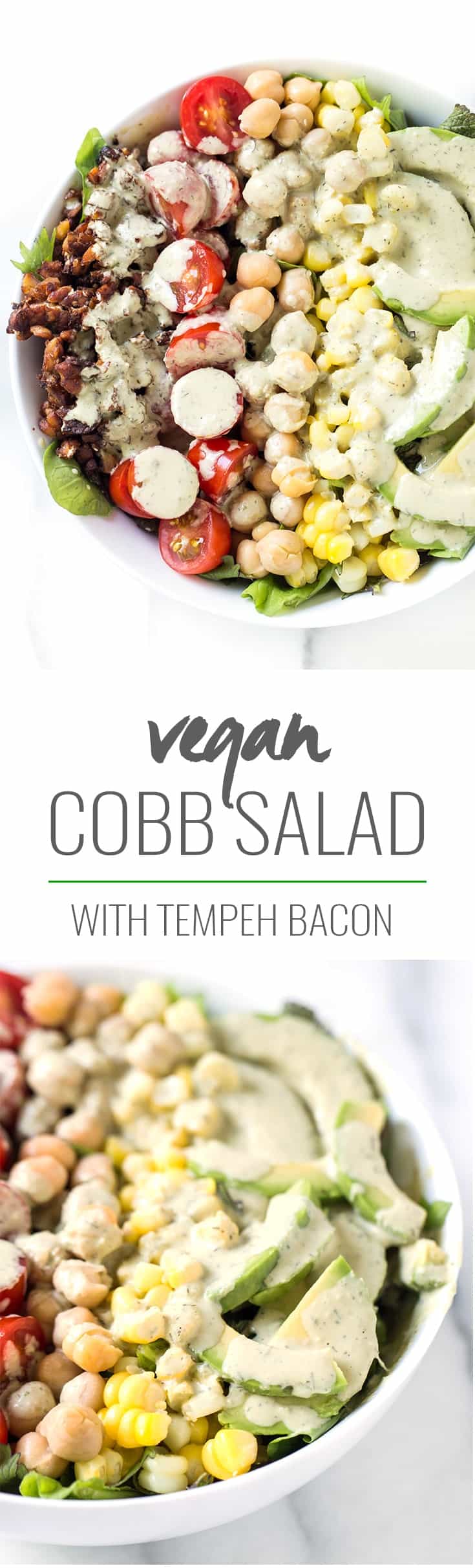 A simple Vegan Cobb Salad that tastes like the "real" thing but doesn't use any meat or dairy! Protein-packed and delicious!