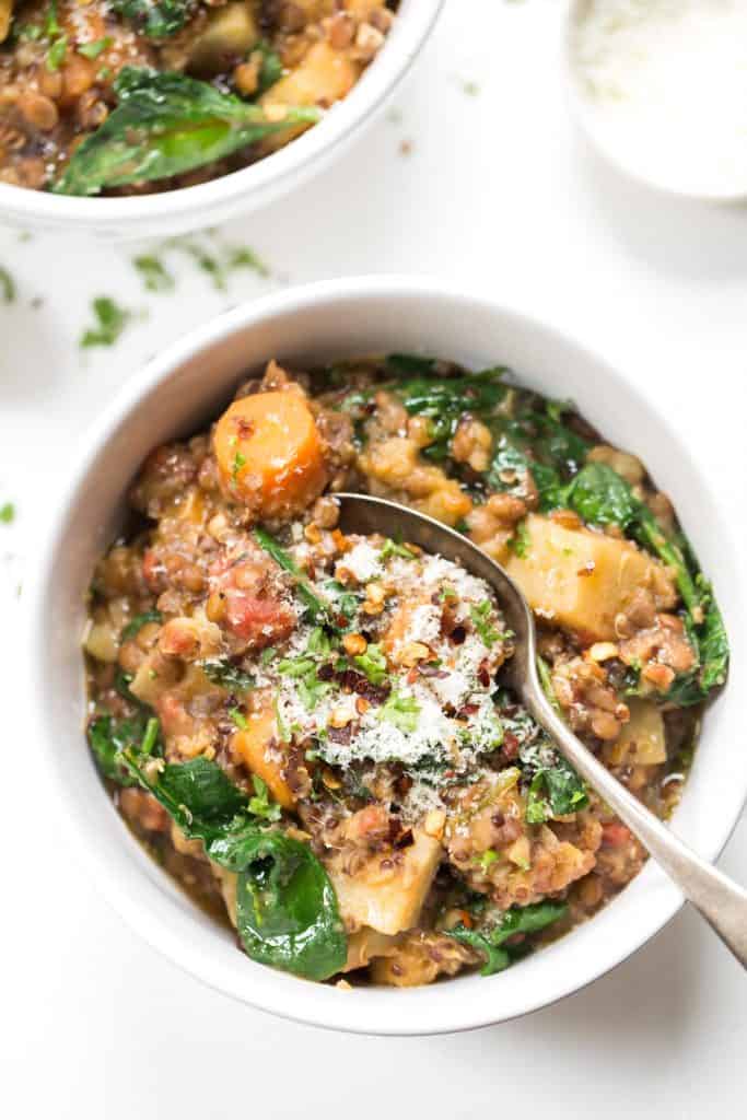 Root Veggie & Lentil Quinoa Stew made in just ONE POT with healthy, wholesome ingredients!