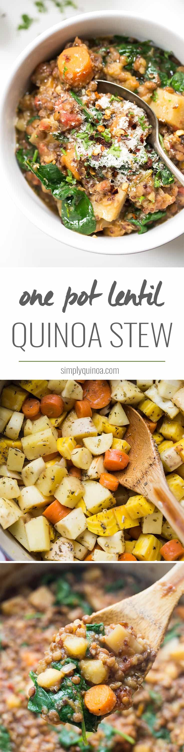 This root veggie & lentil quinoa stew uses only ONE POT and is made with only healthy, wholesome ingredients! [vegan]
