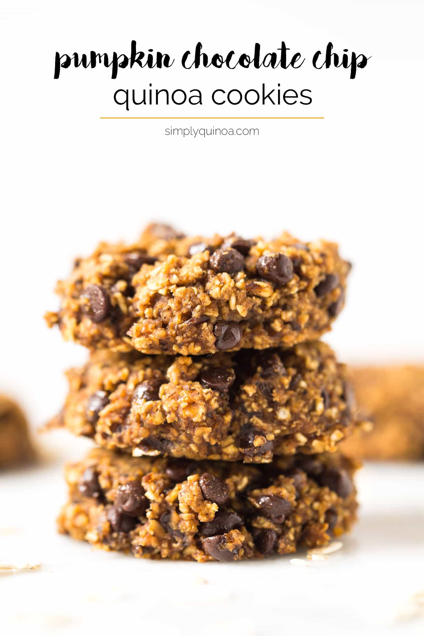 PUMPKIN CHOCOLATE CHIP COOKIES -- made healthy without any oil, butter, gluten, eggs or refined sugar!