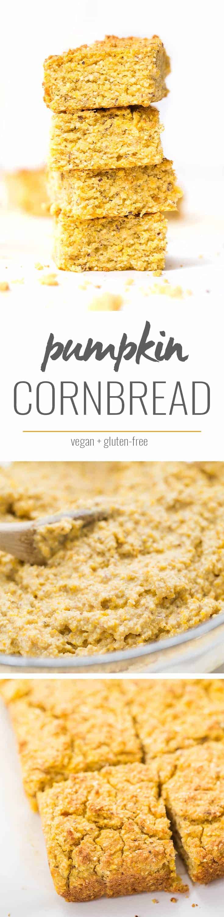 This EASY vegan pumpkin cornbread recipe is made in just one bowl and uses only 10 ingredients!