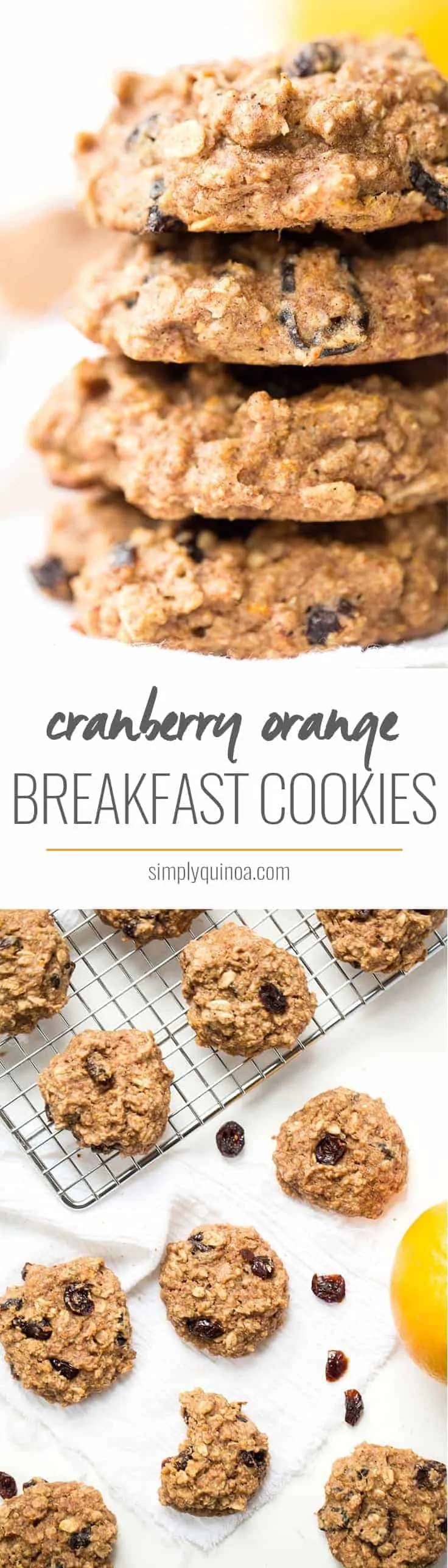 These AMAZING cranberry orange quinoa breakfast cookies have banana, almond butter, orange zest and tart cranberries, and they're actually HEALTHY | gluten-free + vegan