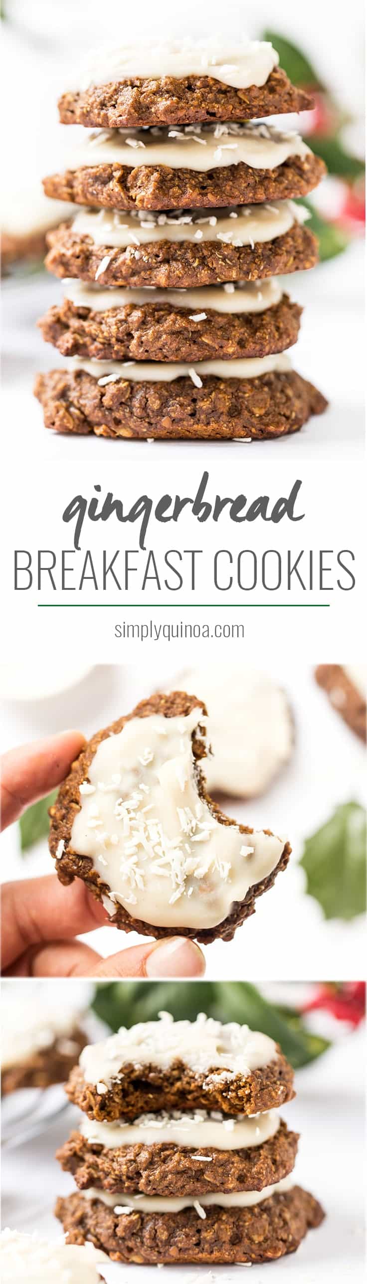 These INCREDIBLE Gingerbread Quinoa Breakfast Cookies has a base of oats, quinoa and banana, but has all the flavors of classic gingerbread. And they're HEALTHY too! [vegan + gf]
