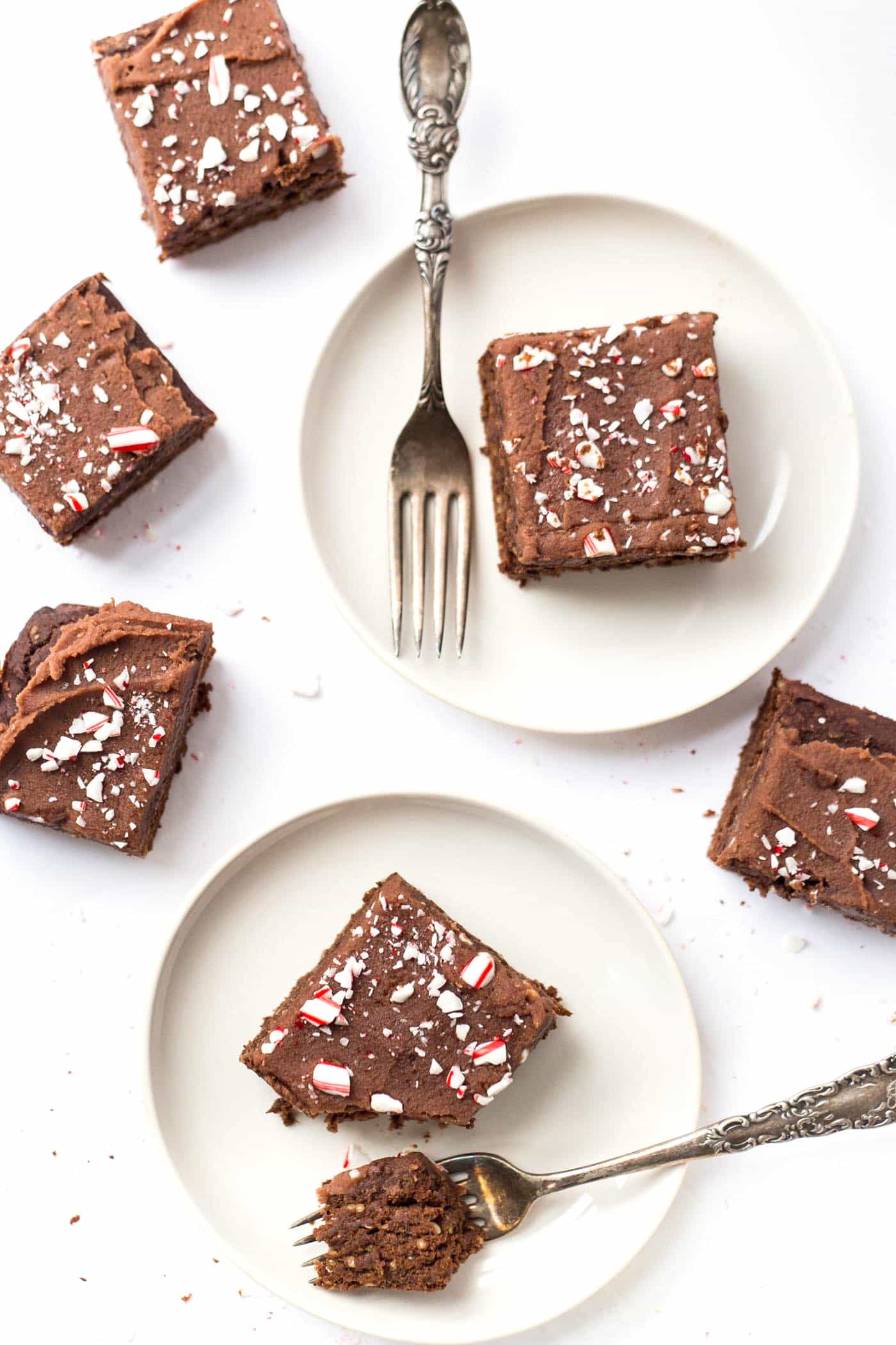 Chickpea Brownies with a creamy peppermint frosting -- healthy, high in protein and perfect for the holidays!