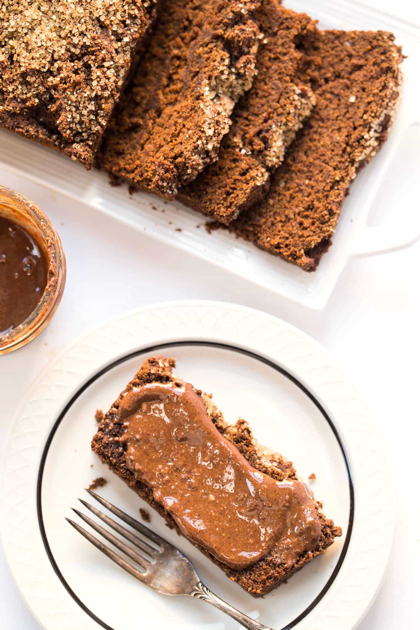 VEGAN GINGERBREAD LOAF -- made with almond and quinoa flour and smothered in homemade nutella!