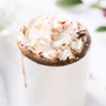 This creamy VEGAN Peppermint Hot Chocolate is so simple to make, takes just 2 minutes and is naturally sweetened!